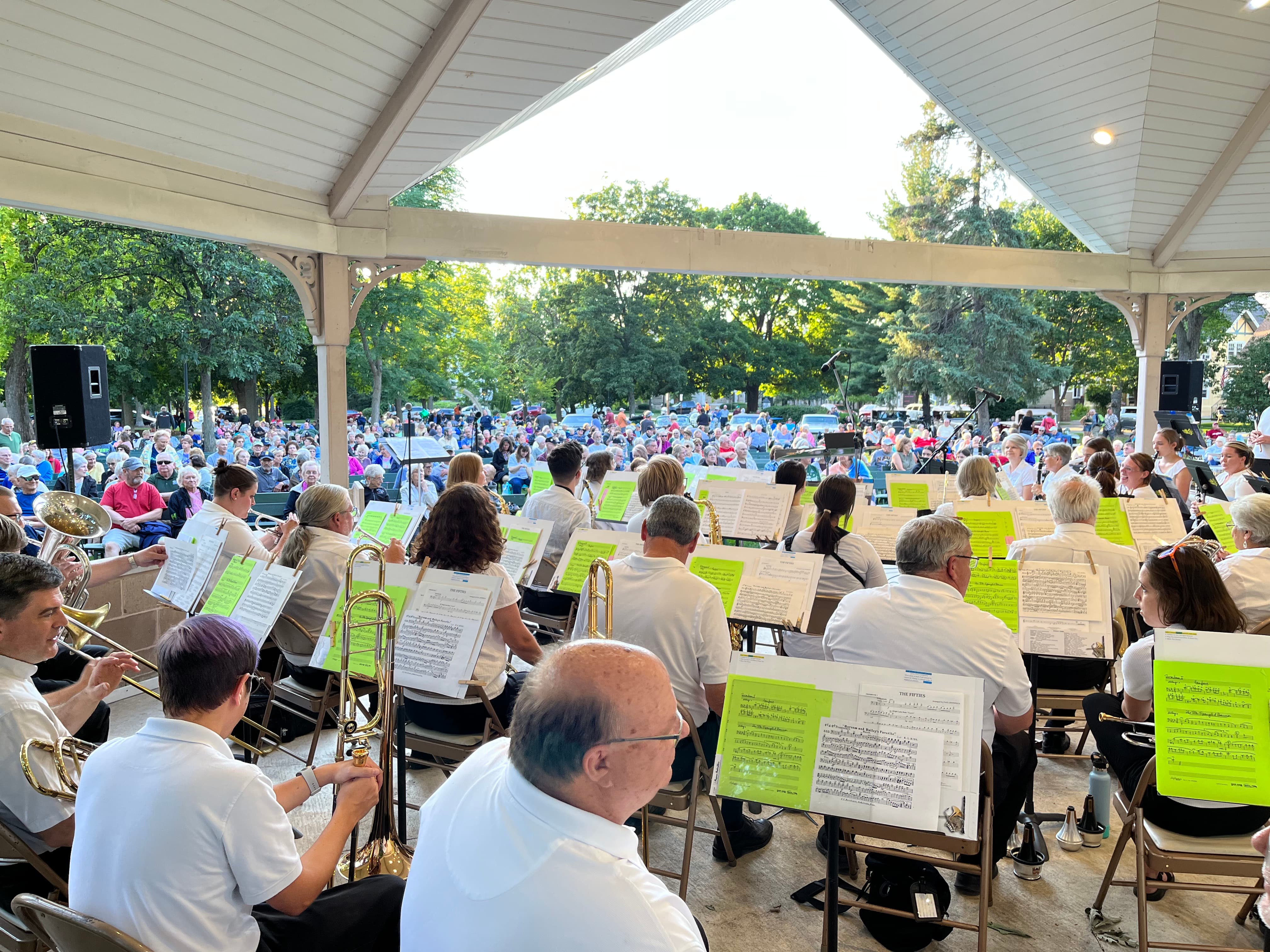 Crowd enjoying a Green Bay City Band outdoor concert.